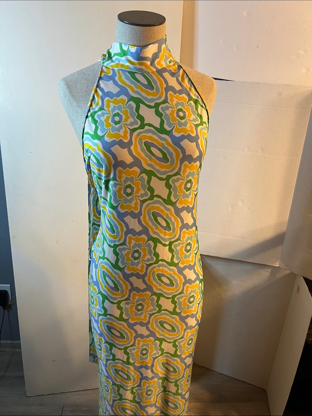 Zara Blue, Yellow & Green Floral Halter Dress